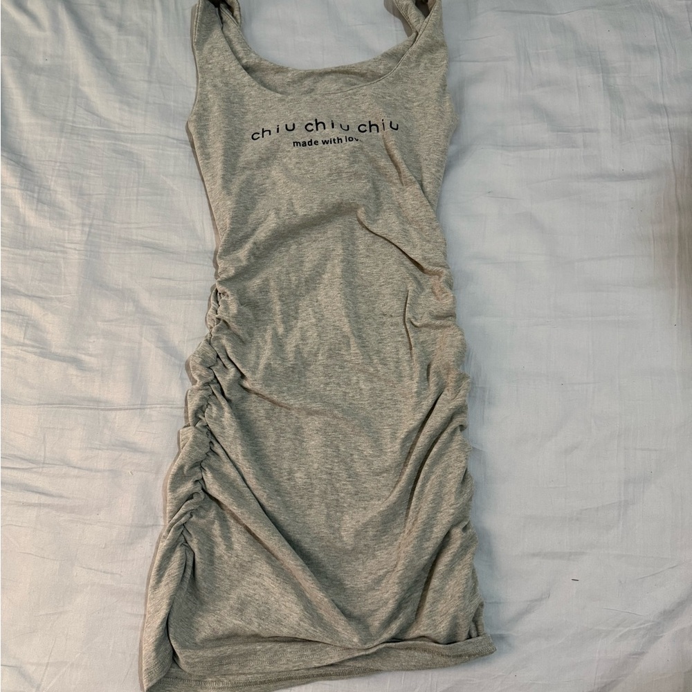 Gray Ruched Sleeveless Dress